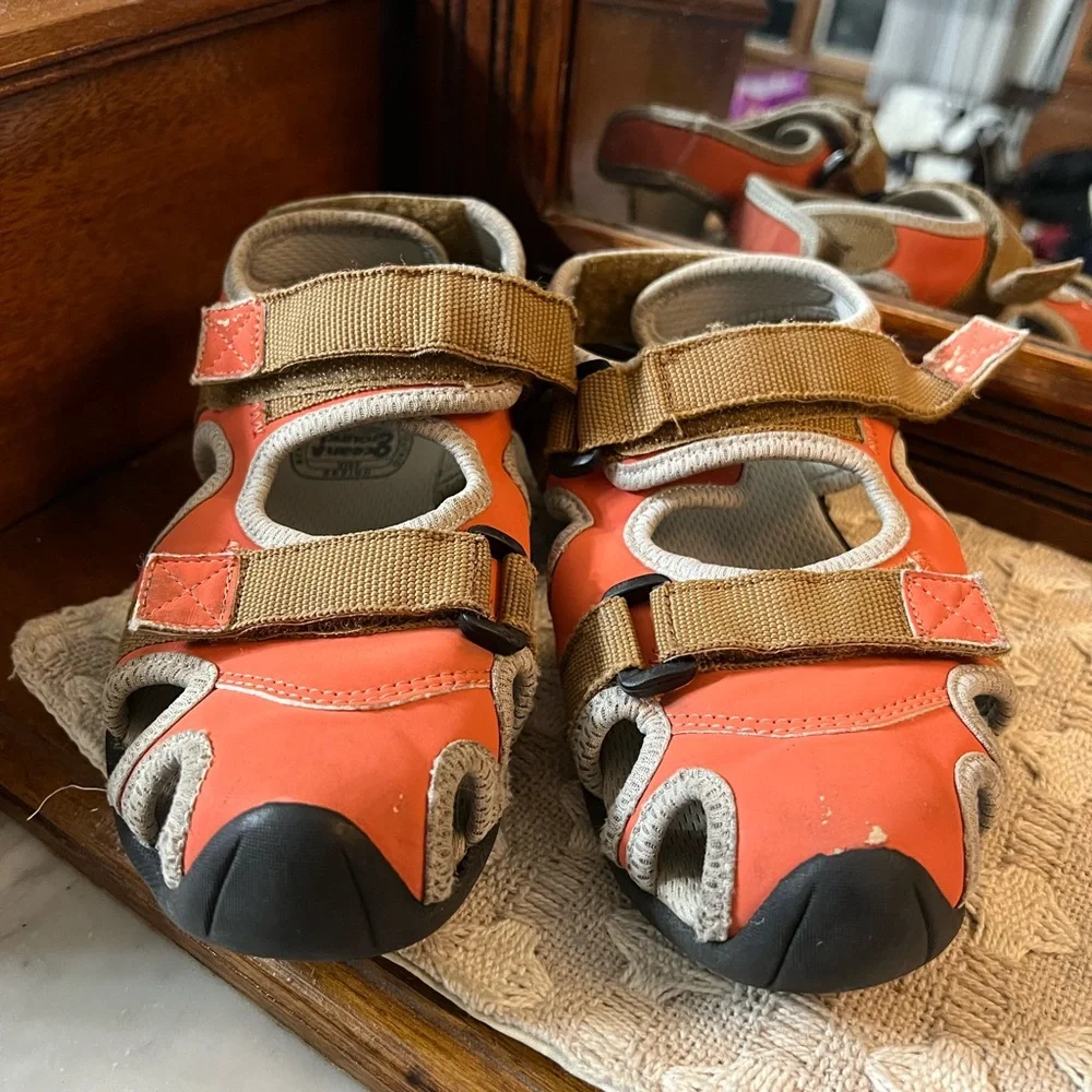 OCEAN & GROUND Classic Outdoor Rugged Sandals Orange Grey Tan Kid's Size‎ 12